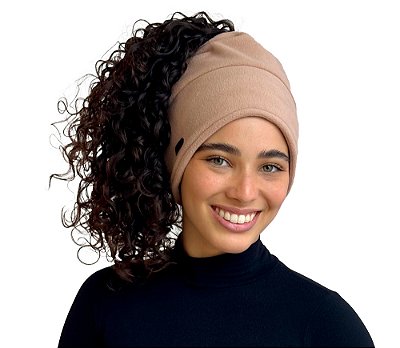 Touca de Inverno 3 em 1 com Cetim - Caramelo - Super Cacheada
