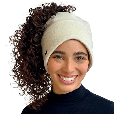 Touca de Inverno 3 em 1 com Cetim - Creme - Super Cacheada