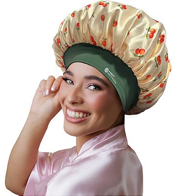 Touca de Cetim Premium Antifrizz Dupla Face Aba Flexível Tangerininha Tropical - Super Cacheada