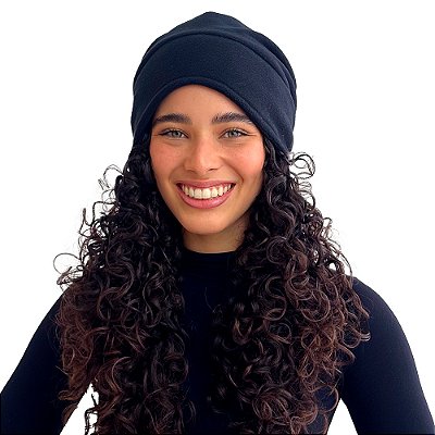 Touca de Inverno com Cetim - Preta - Super Cacheada