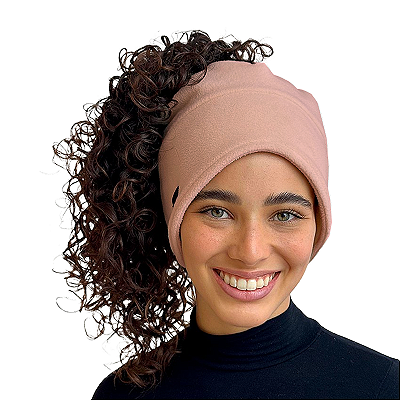 Touca de Inverno 3 em 1 com Cetim - Rosé Bailarina - Super Cacheada