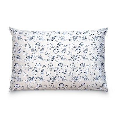 Fronha de Cetim Antifrizz Pérolas do Mar - Branca com Azul - Super Cacheada