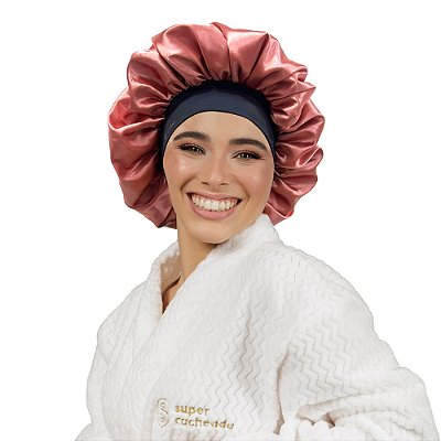 Touca De Cetim Premium Antifrizz Dupla Face Aba Flexível Rosê - Super Cacheada