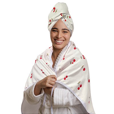 Kit Toalha Turbante + Toalha Tradicional Cerejinha - Super Cacheada