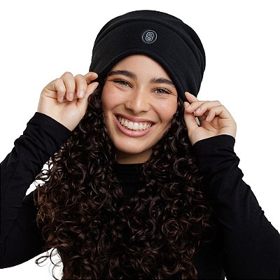Touca de Inverno com Cetim Bordada Aconchego - Preta - Super Cacheada