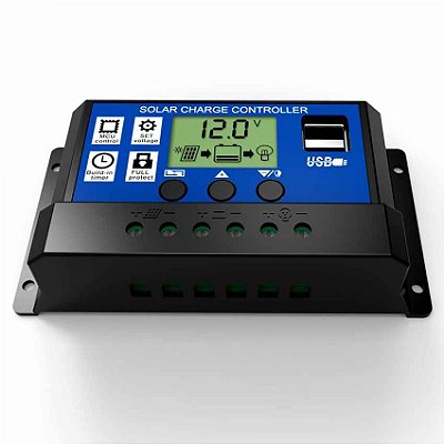 Controlador de Carga PWM 20A 12/24V lcd com usb duplo