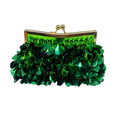 Bolsa Clutch, bordado com fecho metalizado - Verde