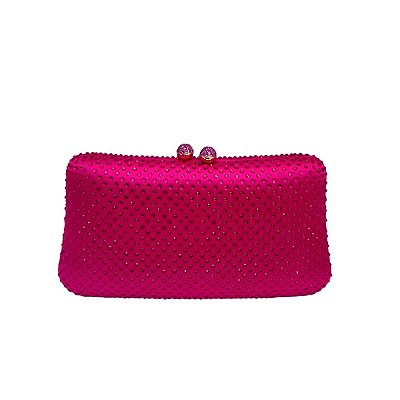 Bolsa clutch, quadrada  em strass - Rosa Pink
