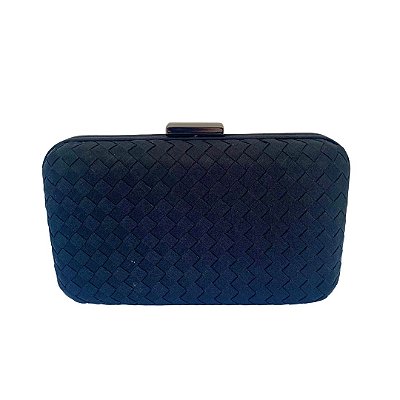 Bolsa clutch tressé acetinado, com fecho simples - Preto