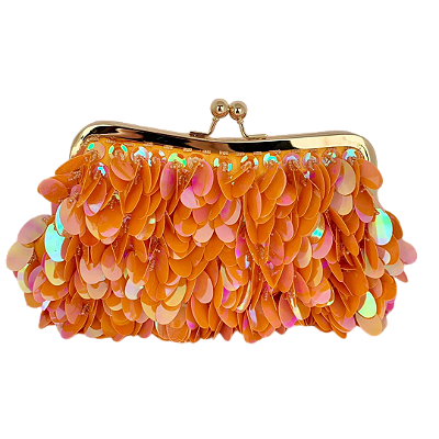Bolsa Clutch, bordado com fecho metalizado - Coral
