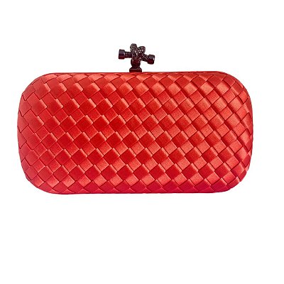 Bolsa clutch em tressé acetinado média - Coral