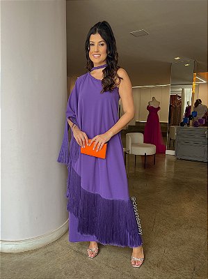 Vestido de festa mulet, frente única e franja - Roxo