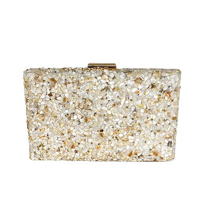 Bolsa clutch, colorida com detalhe em dourado - Off White