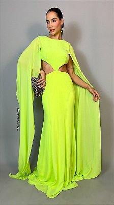 Vestido de festa longo, com recorte na cintura com modelagem sereia - Verde Lima