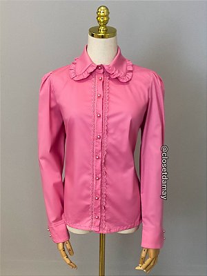 Camisa com manga em tricoline - Rosa Pink