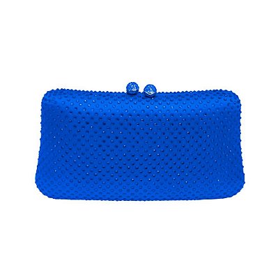 Bolsa clutch, quadrada  em strass - Azul Royal