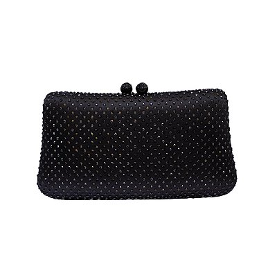 Bolsa clutch, quadrada em strass - Preto