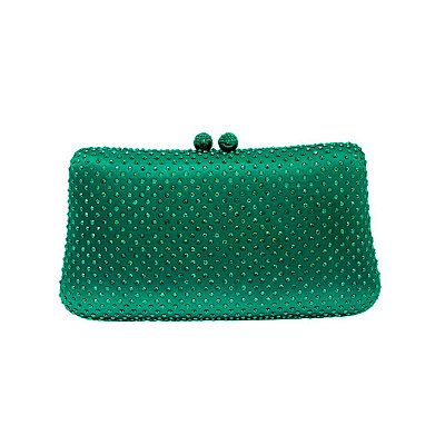 Bolsa clutch, quadrada em strass - Verde