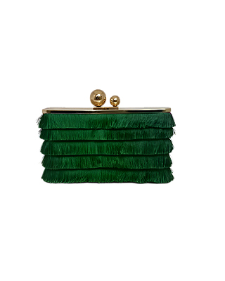 Bolsa clutch, em franja - Verde Esmeralda