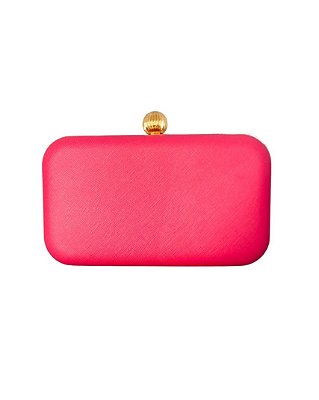 Bolsa Clutch, com detalhes dourado com alça metálica removível, com um couro fake textualizado - Rosa Pink