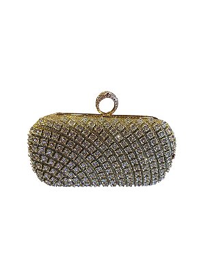 Bolsa Clutch, retangular com bordas arredondadas - Dourado