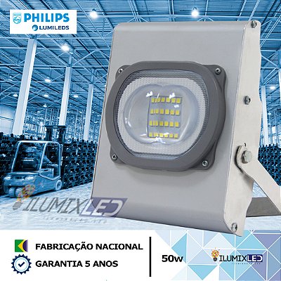 Refletor LED SMD 50w Compacto | Bivolt | IP66 | 6.000 Lúmens | LED PHILIPS | LINHA PROFISSIONAL