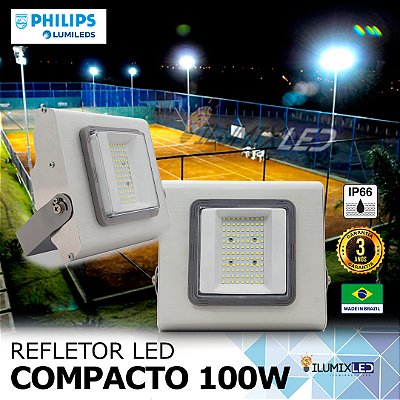 Refletor LED SMD 100w Compacto | Bivolt | IP66 | 12.000 Lúmens | LED PHILIPS | LINHA PROFISSIONAL