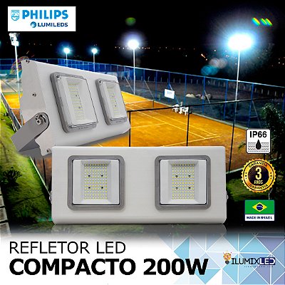 Refletor LED SMD 200w Compacto | Bivolt | IP66 | 24.000 Lúmens | LED PHILIPS | LINHA PROFISSIONAL