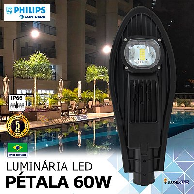 Luminária LED Pública Pétala para Poste 60w | Bivolt | IP66 | 8.400 Lúmens | LED CHIP PHILIPS | Para Rua ou Condomínio