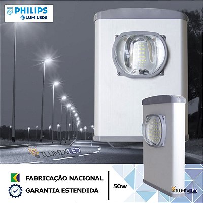 Luminária LED Pública Modular para Poste 50w | Bivolt | IP66 | 7.000 Lúmens | LED PHILIPS | Para Vias ou Condomínio