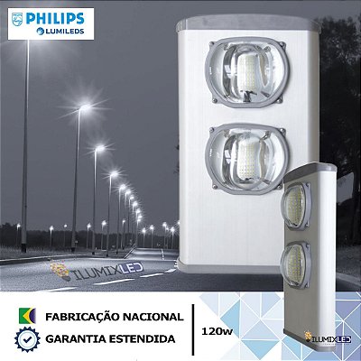 Luminária LED Pública Modular para Poste 120w | Bivolt | IP66 | 16.800 Lúmens | LED PHILIPS | Para Vias ou Condomínio