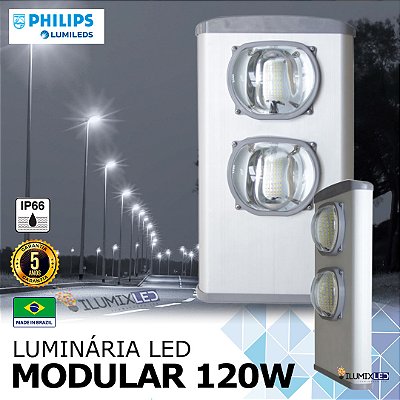 Luminária LED Pública Modular para Poste 120w | Bivolt | IP66 | 16.800 Lúmens | LED PHILIPS | Para Vias ou Condomínio
