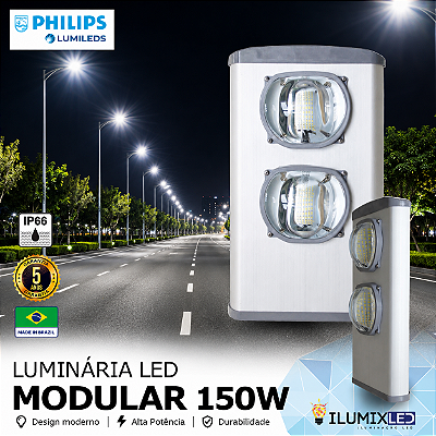 Luminária LED Pública Modular para Poste 150w | Bivolt | IP66 | 21.000 Lúmens | LED PHILIPS | Para Vias ou Condomínio