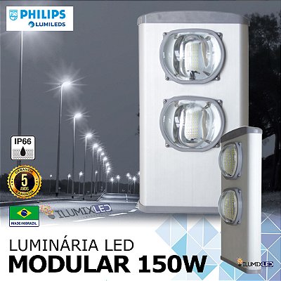 Luminária LED Pública Modular para Poste 150w | Bivolt | IP66 | 21.000 Lúmens | LED PHILIPS | Para Vias ou Condomínio