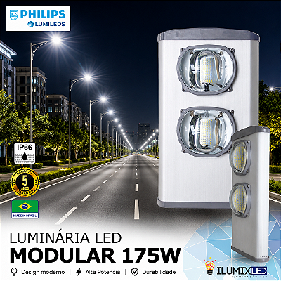 Luminária LED Pública Modular para Poste 175w | Bivolt | IP66 | 24.500 Lúmens | LED PHILIPS | Para Vias ou Condomínio