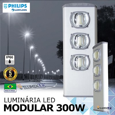 Luminária LED Pública Modular para Poste 300w | Bivolt | IP66 | 42.000 Lúmens | LED PHILIPS | Para Vias ou Condomínio
