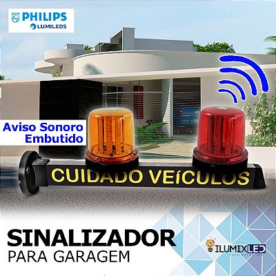 Sinalizador LED Para Garagem | GIROLED | AVISO SONORO | Bivolt | IP65 Resistente à Água | 360º | LED PHILIPS