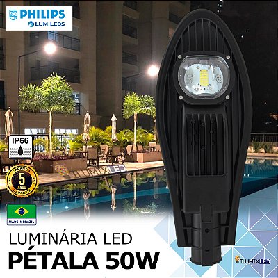 Luminária LED Pública Pétala para Poste 50w | Bivolt | IP66 | 7.000 Lúmens | LED CHIP PHILIPS | Para Rua ou Condomínio