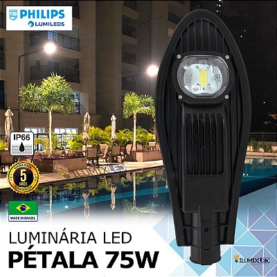 Luminária LED Pública Pétala para Poste 75w | Bivolt | IP66 | 10.500 Lúmens | LED PHILIPS | Para Rua ou Condomínio