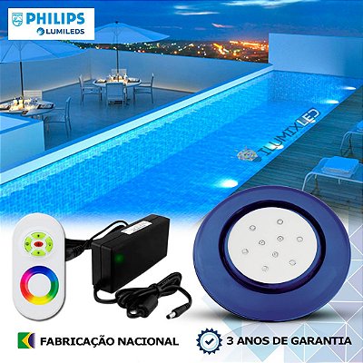 65 - KIT ILUMINAÇÃO LED PARA PISCINA 9w | 12,5 cm | RGB sistema Colorido  | IP68 À Prova d'água |  | 1 Luminária | LED PHILIPS