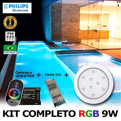 49 - KIT ILUMINAÇÃO LED PARA PISCINA 9w | 8 cm | RGB sistema Colorido | IP68 À Prova d'água | | 1 Luminária | LED PHILIPS