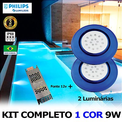34 - KIT ILUMINAÇÃO LED PARA PISCINA 18w | 12,5 cm | IP68 À Prova d'água | COR FIXA | 2 Luminárias | LED PHILIPS
