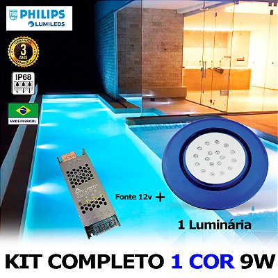 33 - KIT ILUMINAÇÃO LED PARA PISCINA 18w | 12,5 cm | IP68 À Prova d'água | COR FIXA | 1 Luminária | LED PHILIPS