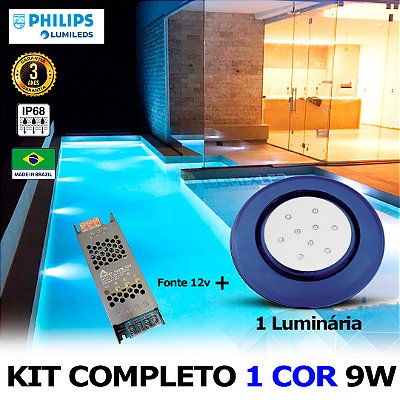 41 - KIT ILUMINAÇÃO LED PARA PISCINA 9w | 12,5 cm | IP68 À Prova d'água | COR FIXA | 1 Luminária | LED PHILIPS