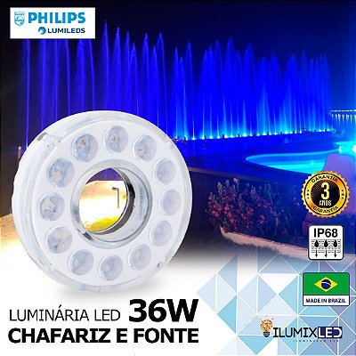 LUMINÁRIA LED PARA CHAFARIZ OU FONTE 36w | ENCAIXE ATÉ 38MM NO CANO | IP68 À prova d'água | LED CHIP PHILIPS