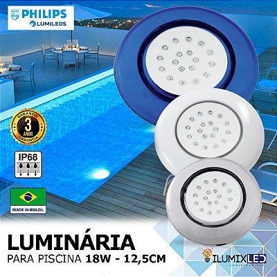 LUMINÁRIA LED PARA PISCINA 18w | 12,5 cm | POLICARBONATO | IP68 À prova d'água | LED CHIP PHILIPS