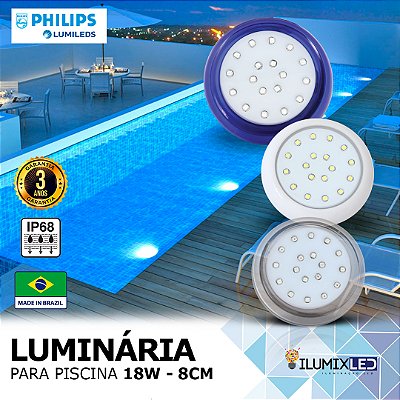 LUMINÁRIA LED PARA PISCINA 18w | 8 cm | POLICARBONATO | IP68 À prova d'água | LED CHIP PHILIPS