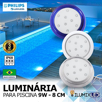LUMINÁRIA LED PARA PISCINA 9w | 8 cm | POLICARBONATO | IP68 À prova d'água | LED CHIP PHILIPS