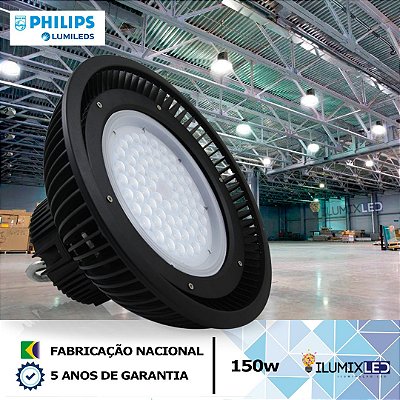 LUMINÁRIA INDUSTRIAL UFO 150w | Foco: 120º | Bivolt | IP65 | Branco Frio | LED PHILIPS