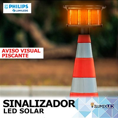 Sinalizador LED SOLAR 3w | Luz Piscante | Fixação: Encaixe | IP65 Resistente à Água | 360º | LED PHILIPS